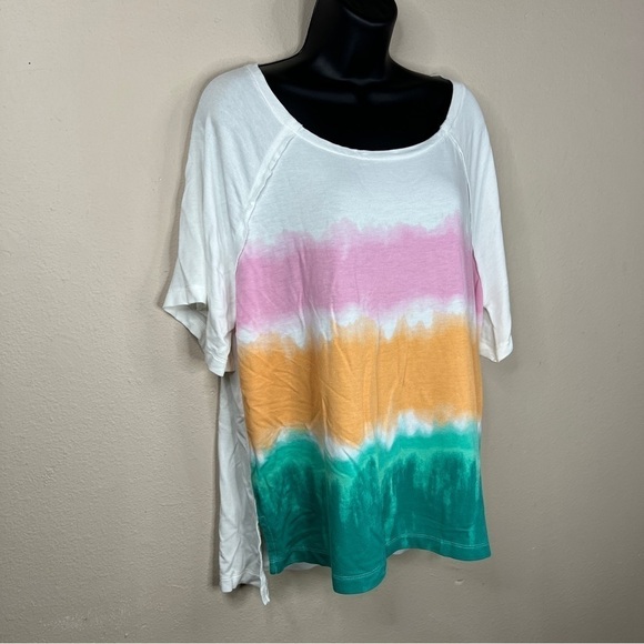 Small Live Well White Colorblock Ombré Tie Dye Short Sleeve Shirt Oversized - Picture 2 of 10